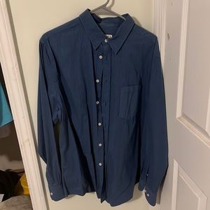 Merona collared button up long-sleeve, blue with white vertical stripes, size L